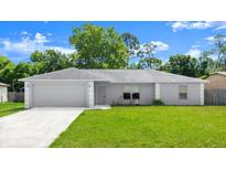 Charming single-story home with a well-maintained lawn and attached two car garage at 2747 Date Palm Dr, Edgewater, FL 32141