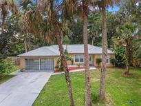 Charming one-story home featuring an attached two-car garage and lush landscaping at 2509 Kumquat Dr, Edgewater, FL 32141