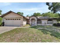 Charming single-story home featuring a two-car garage and well-maintained front yard at 663 E Lansdowne Ave, Orange City, FL 32763