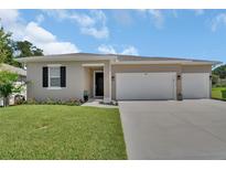 Charming single-story home with a well-manicured lawn and a spacious three-car garage at 1018 River Falls Cir, Deland, FL 32720