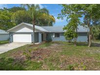 Charming single-story home featuring a metal roof, attached garage, and well-maintained front lawn with landscaping at 3117 Pine Tree Dr, Edgewater, FL 32141