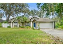 Charming single-story home with well-manicured lawn, mature trees, and a two-car garage in a serene neighborhood at 2163 Fireside Rd, Deltona, FL 32738