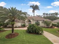 Beautiful home featuring mature palm trees and lush landscaping at 19 Tomoka Cove Way, Ormond Beach, FL 32174