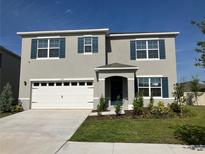 Charming two-story home with a well-maintained lawn and a two-car garage at 1707 Jindo Dr, Lake Alfred, FL 33850