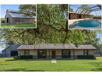 Charming single-story home with stone accents, a barn and a refreshing screened-in pool at 3815 Se 25Th St, Bushnell, FL 33513