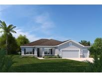 Charming one-story home with stone accents, lush green lawn, and a three car garage, perfect for a Gathering at 11033 Nellie Crossing Cir, Clermont, FL 34711