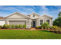 Charming single-story home with a well-manicured lawn and brick pathway leading to the front door at 11014 Nellie Crossing Cir, Clermont, FL 34711