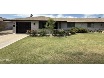 Charming single-story home with a well-manicured lawn and mature landscaping at 11133 W Cameo Dr, Sun City, AZ 85351