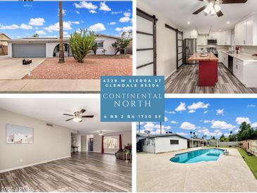 Real estate collage showcases the exterior, kitchen, living room, and backyard with pool at 4329 W Sierra St, Glendale, AZ 85304