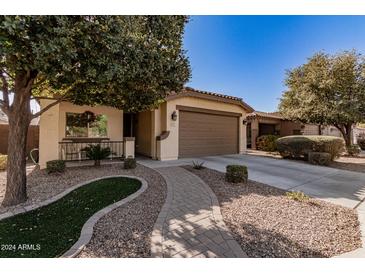 Single-story home with a two-car garage and landscaped front yard at 873 W Harvest Rd, Queen Creek, AZ 85140