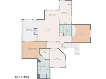 Detailed floor plan showcases layout with kitchen, living room, bedrooms, balcony, and bath at 15050 N Thompson Peak Pkwy # 2006, Scottsdale, AZ 85260