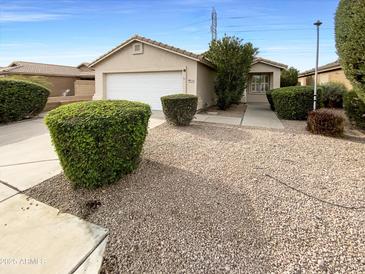 Single-story house with a two-car garage and well-maintained landscaping at 16530 N 114Th Dr, Surprise, AZ 85378