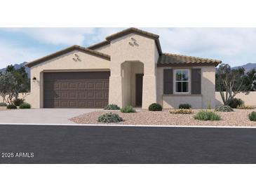 One-story home with brown garage door and desert landscaping at 22836 E Lords Way, Queen Creek, AZ 85142