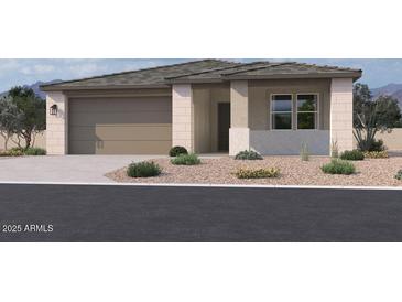 One-story home with neutral color scheme and landscaping at 22859 E Lords Way, Queen Creek, AZ 85142