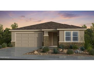 One-story house with brown roof and stone accents at 7822 E Quartet Ave, Mesa, AZ 85212