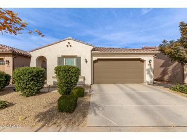 Single-story home with a two-car garage and well-manicured landscaping at 9658 E Tahoe Cir, Mesa, AZ 85212