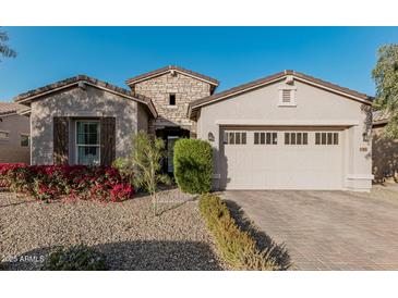 Single-story home with stone accents and a two-car garage at 19024 W Solano Dr, Litchfield Park, AZ 85340