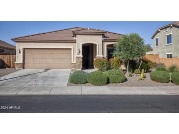 Single-story house with a two-car garage and well-manicured landscaping at 20226 N 260Th Dr, Buckeye, AZ 85396