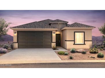 Single-story home with a brown garage door and desert landscaping at 4817 S 251St Dr, Buckeye, AZ 85326