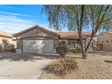 Single-story home with a two-car garage and desert landscaping at 22205 N Cochise Ln, Sun City West, AZ 85375