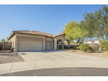 Single-story home with a two-car garage and landscaped front yard at 30034 N 128Th Ave, Peoria, AZ 85383