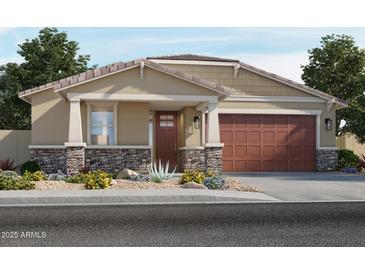 One-story home with brown garage door and stone accents at 16074 W Prickly Pear Trl, Surprise, AZ 85387