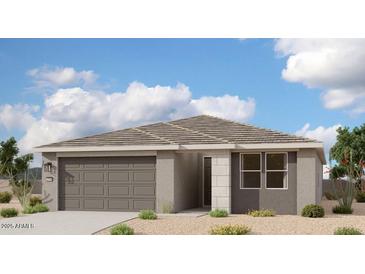 Single-story home with gray exterior, two-car garage, and neutral landscaping at 2446 E Spur Dr, San Tan Valley, AZ 85140