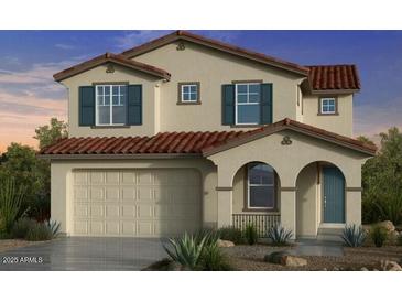 Two-story house with terracotta roof and teal door at 7833 E Raleigh Ave, Mesa, AZ 85212