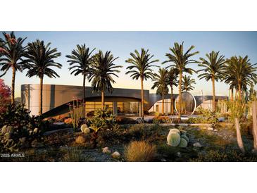 Modern desert home with palm trees and sleek architecture at 9428 E Pinnacle Vista Dr, Scottsdale, AZ 85255