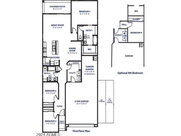 First floor plan showcasing a spacious layout with 2-car garage and optional 4th bedroom at 18363 W Smoketree Dr, Wittmann, AZ 85361