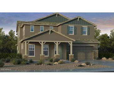 Two-story Craftsman style home with stone accents and a covered porch at 20620 E Via Del Jardin --, Queen Creek, AZ 85142