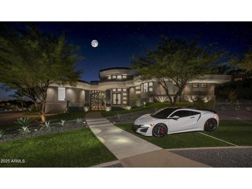 Modern home with sleek design, landscaping, and a three-car garage at 3282 E Palo Verde Dr, Paradise Valley, AZ 85253