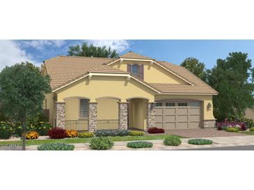 One-story home with a two-car garage and attractive landscaping at 22852 E Thornton Rd, Queen Creek, AZ 85142