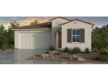Single-story home with a tile roof, two-car garage, and landscaped front yard at 25226 N 172Nd Dr, Surprise, AZ 85387