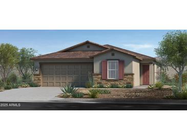 One-story home with brown roof, attached garage, and desert landscaping at 2825 W La Mirada Dr, Laveen, AZ 85339