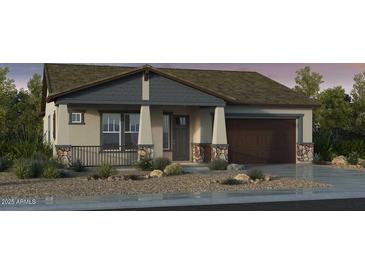 Craftsman style home with stone accents and a two-car garage at 19118 E Broadmoor Trl, Queen Creek, AZ 85142