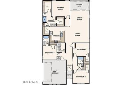 Open floor plan featuring 2-bay garage, primary suite, and multiple bedrooms at 1697 W Posada St, Coolidge, AZ 85128