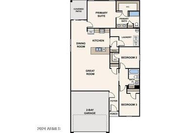 Open floor plan featuring 3 bedrooms, 2 baths, great room, kitchen, and 2-bay garage at 1845 Broken Arrow Dr, Wickenburg, AZ 85390