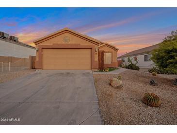 Single-story home with a two-car garage and desert landscaping at 23699 N Oasis Blvd, Florence, AZ 85132