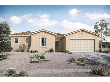 One-story home with tan exterior, tile roof, and two-car garage at 22669 E Happy Rd, Queen Creek, AZ 85142