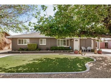 Charming single-story home featuring a well-manicured lawn and mature trees, enhancing its curb appeal at 1815 N 74Th St, Scottsdale, AZ 85257