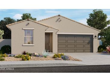 One-story house with brown garage door and landscaping at 17441 W Eva St, Waddell, AZ 85355