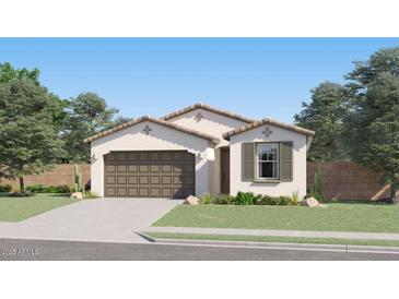 Single-story home with brown garage door and landscaped lawn at 4542 E French Rd, San Tan Valley, AZ 85143