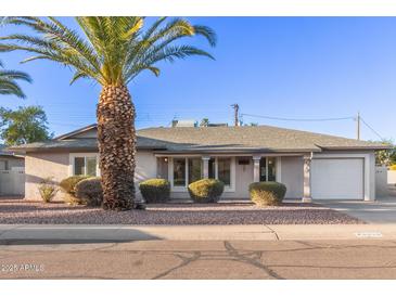 Charming single-story home with mature palm trees and a well-maintained front yard at 6838 E Almeria Rd, Scottsdale, AZ 85257