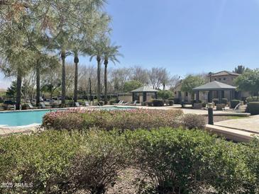 Beautiful community pool with inviting lounge areas and lush landscaping, perfect for relaxing and enjoying the weather at 1161 S Storment Ln, Gilbert, AZ 85296