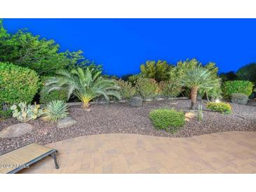 Landscaped backyard with desert plants and a flagstone patio at 30093 N 129Th Dr, Peoria, AZ 85383