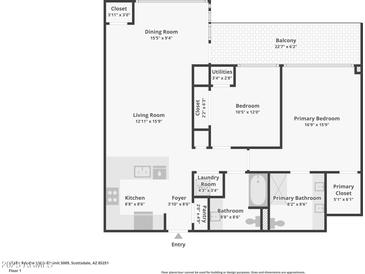 Detailed floor plan showcasing the layout, dimensions, and features of this well-designed residence at 7127 E Rancho Vista Dr # 5009, Scottsdale, AZ 85251