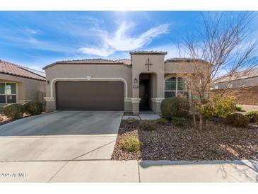 One-story house with brown garage door and landscaped yard at 8297 W Rushmore Way, Florence, AZ 85132