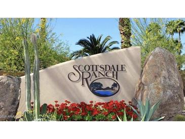 Scottsdale Ranch community entrance sign with landscaping at 10546 E Topaz Cir, Scottsdale, AZ 85258