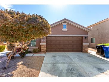 Single-story home with brown garage door and landscaping at 12021 W Locust Ln, Avondale, AZ 85323